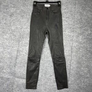 Frame Denim Lamb Leather Ali High Rise Cigarette Charcoal Pants  Woman's Size 25
